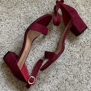 Allegra K burgundy dark red suede block heel sandal with ankle strap size 9
